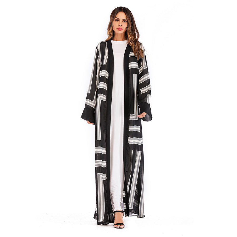 Muslim Stripe Loose Lace Cardigan Robe Female - Glamour Gale