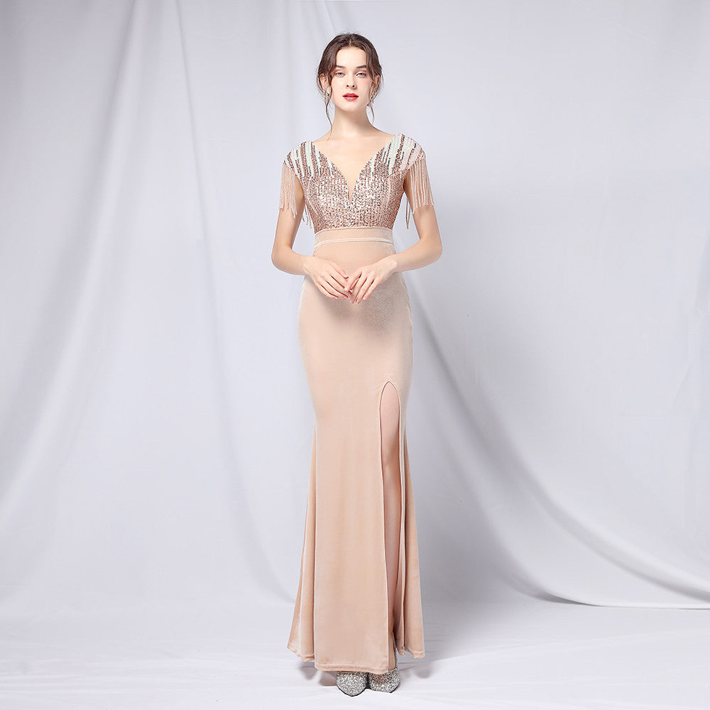 One-shoulder Banquet Evening Dress Skirt Company Annual Meeting Feminine Long Split