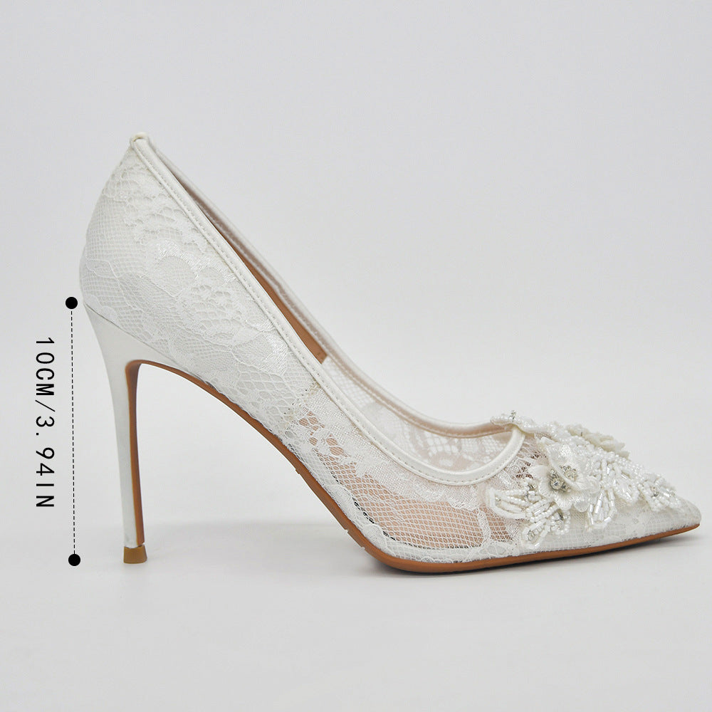 White Lace Flower Bride's  Wedding Shoes