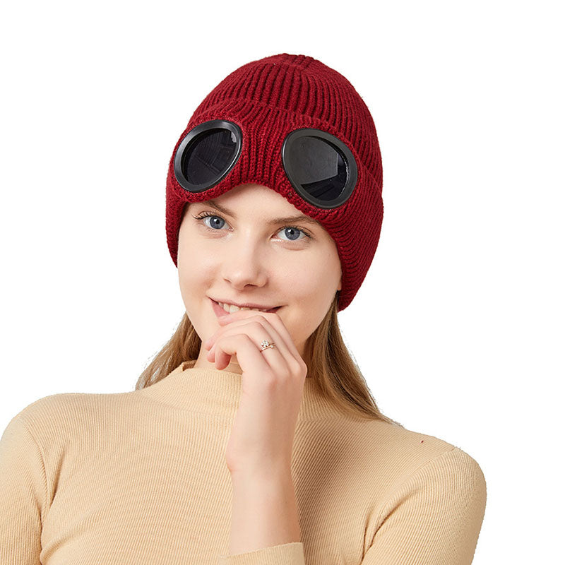 Warm Knitted Woolen Hats With Windproof Glasses