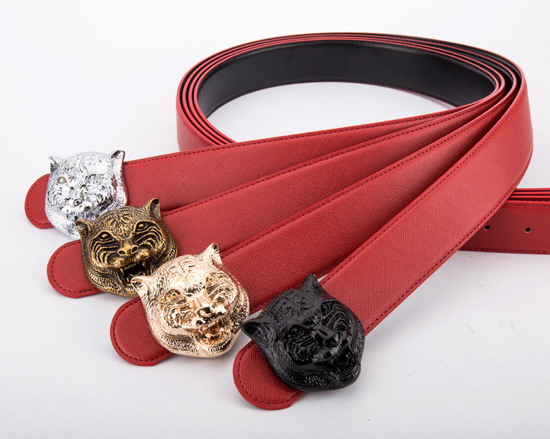 Tiger Head Smooth Buckle Leather Belt