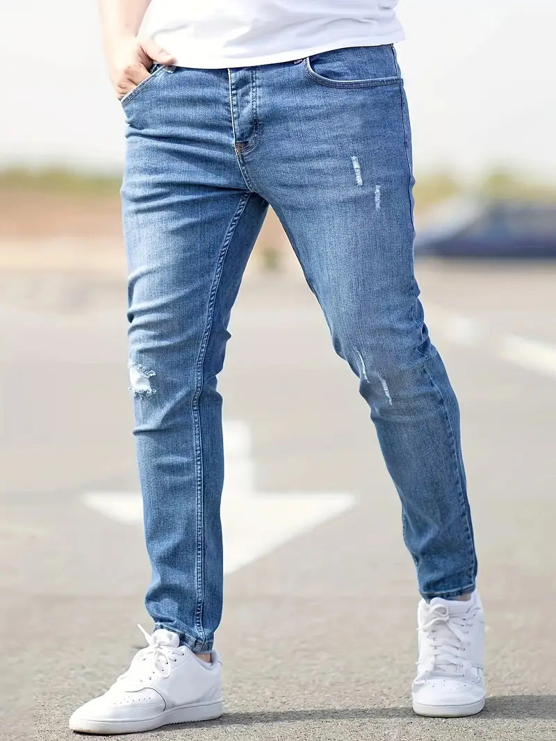 High Quality Men's Frayed Little Feet Stretch Jeans