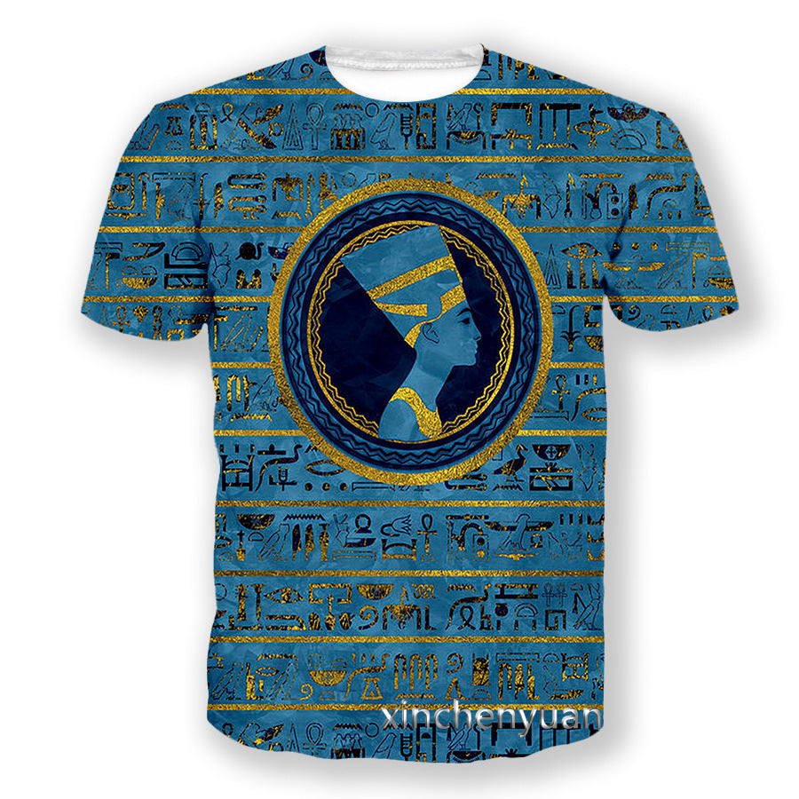 3D Digital Printing Egyptian Pharaoh Round Neck Short Sleeve