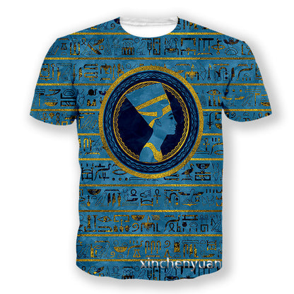 3D Digital Printing Egyptian Pharaoh Round Neck Short Sleeve