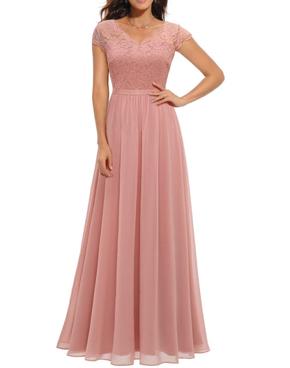 Lace Edge Chiffon Patchwork Waist-tight Long Dress