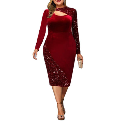 Women's Sequin Stitching Gold Velvet Irregular Dress