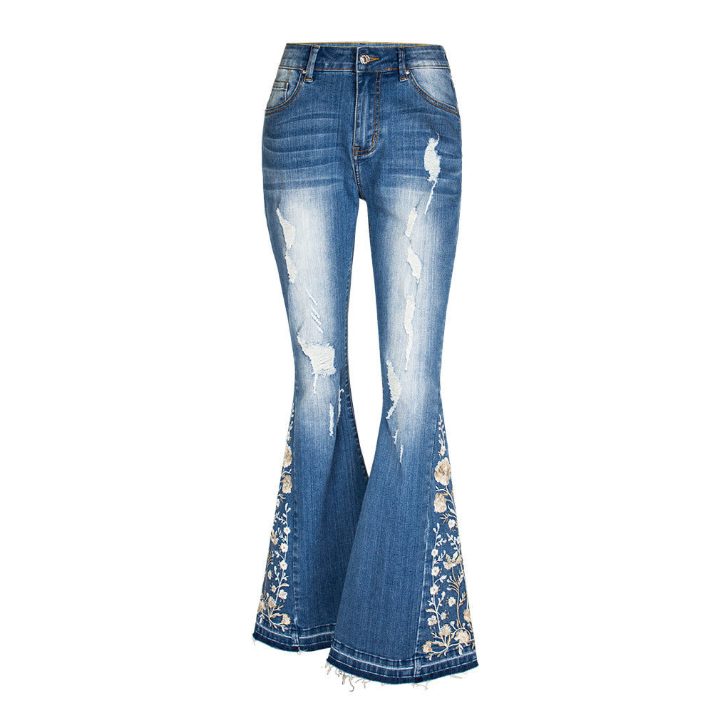 European And American Heavy Industry 3D Embroidery Women's Jeans