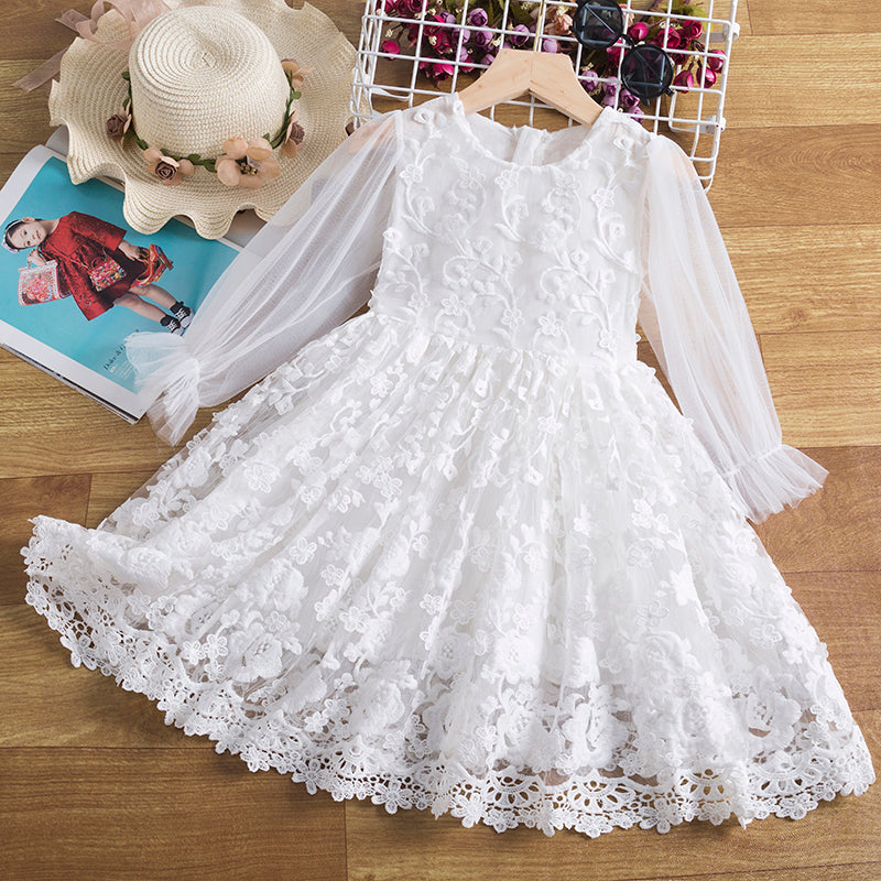 Girls' Lace Princess Long Sleeve Dress