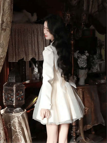 Pengpeng White Suit Dress Waist Up Fairy Short Skirt