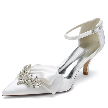 Wedding Bride Mid And Low Heel Pointed Toe Rhinestone High Heels