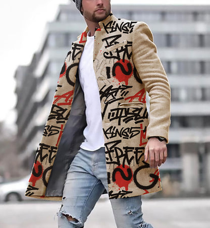 European And American New Men's Woolen Coat 3D Digital Printing Fall Lapels