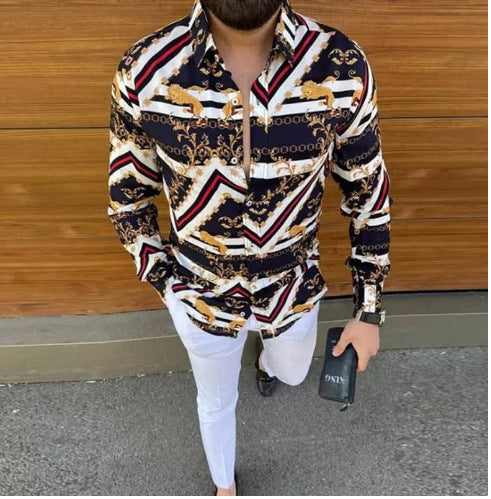 Men's Printed Long-sleeved Shirt Fashion Casual - Glamour Gale