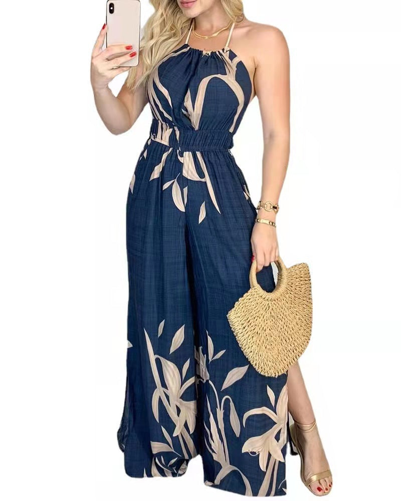 New Arrival Halter Positioning Printing Jumpsuit