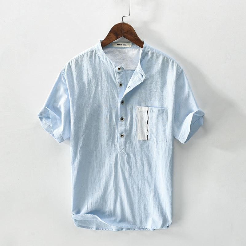 Men's Cotton And Linen Pullover Short-sleeved Shirt