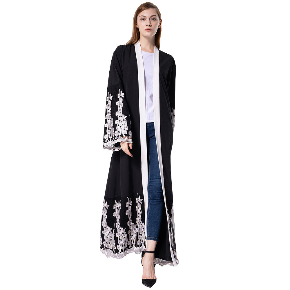 Fashionable Mesh Stitching Embroidery Loose Cardigan Gown For Women - Glamour Gale