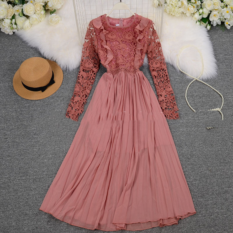 Temperament Fairy Lace Hollow Out Splice Dress