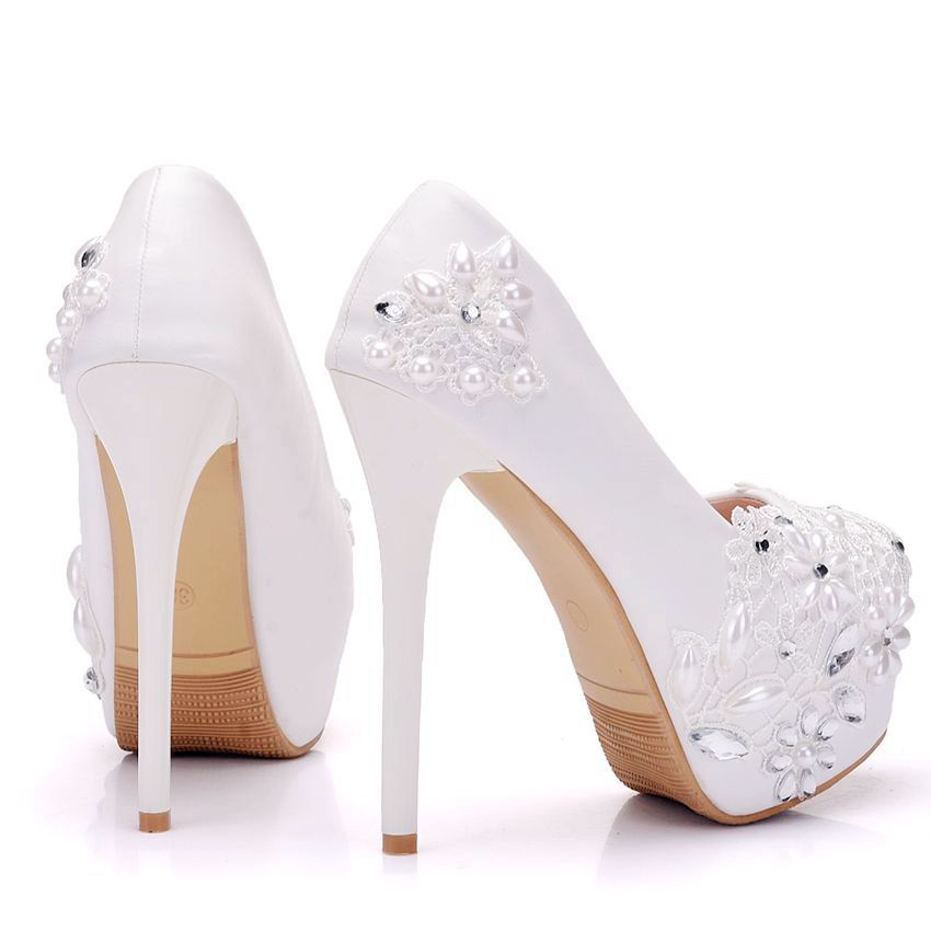 Lace High-heeled Shoes Rhinestone Pearl Stiletto Heel Pumps