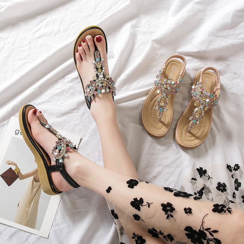 Bohemian L Fashion Rhinestone Flat Sandals