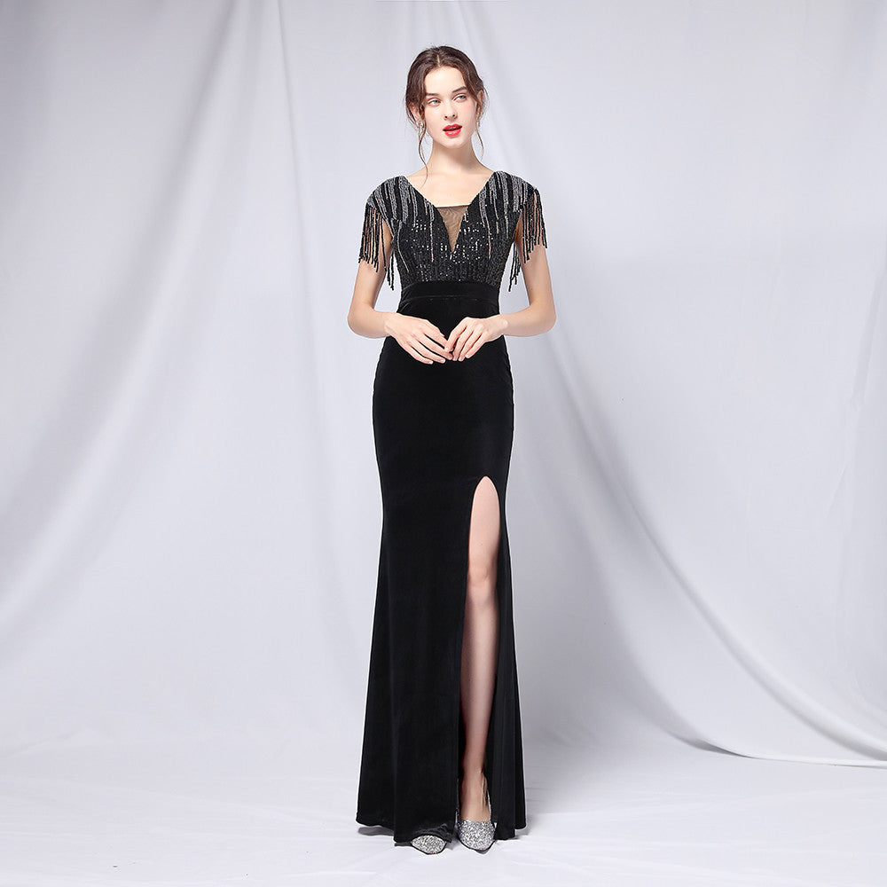 One-shoulder Banquet Evening Dress Skirt Company Annual Meeting Feminine Long Split