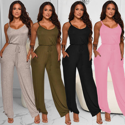 Women's Cotton-like High Waist Jumpsuit