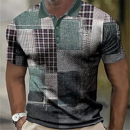 Men's Polo Golf Shirt Outdoor Casual 3D Color Matching Geometric Print - Glamour Gale