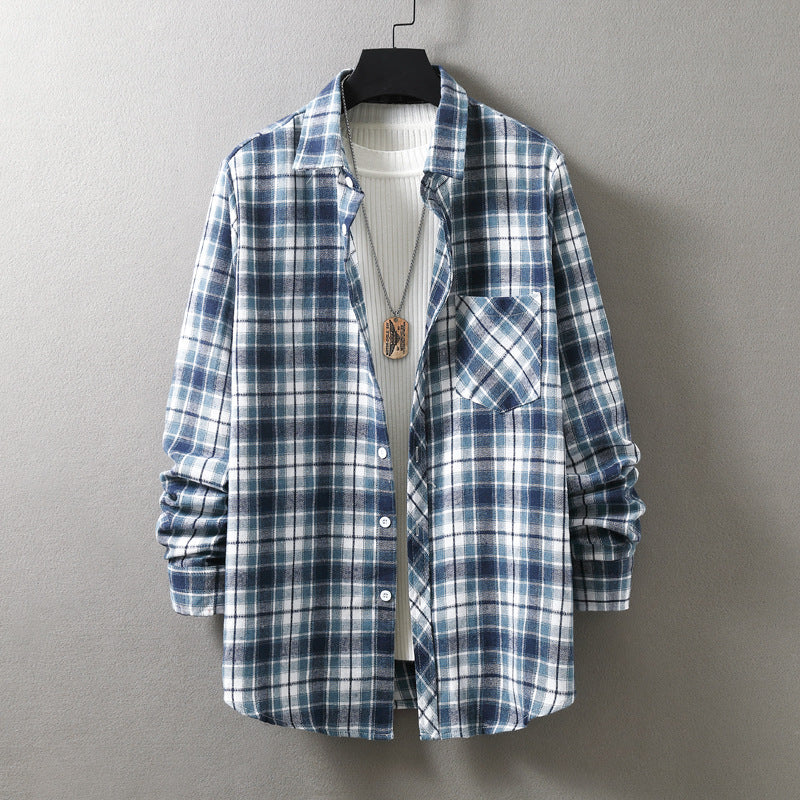 Fashion Casual Plaid Shirt Korean Style Loose Men's Long Sleeve Shirt