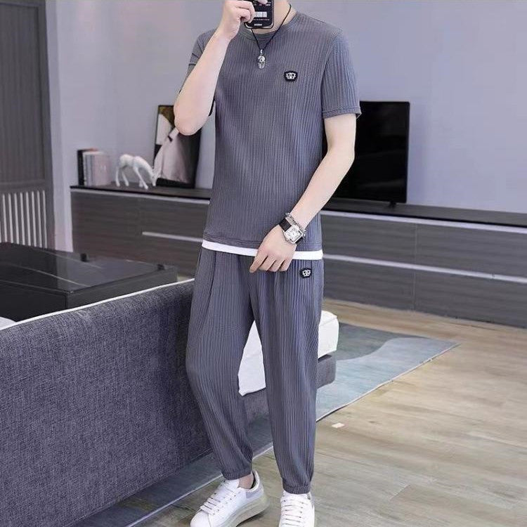 Men's Fashion Casual Exercise Quick-drying Short Sleeve Trousers Suit