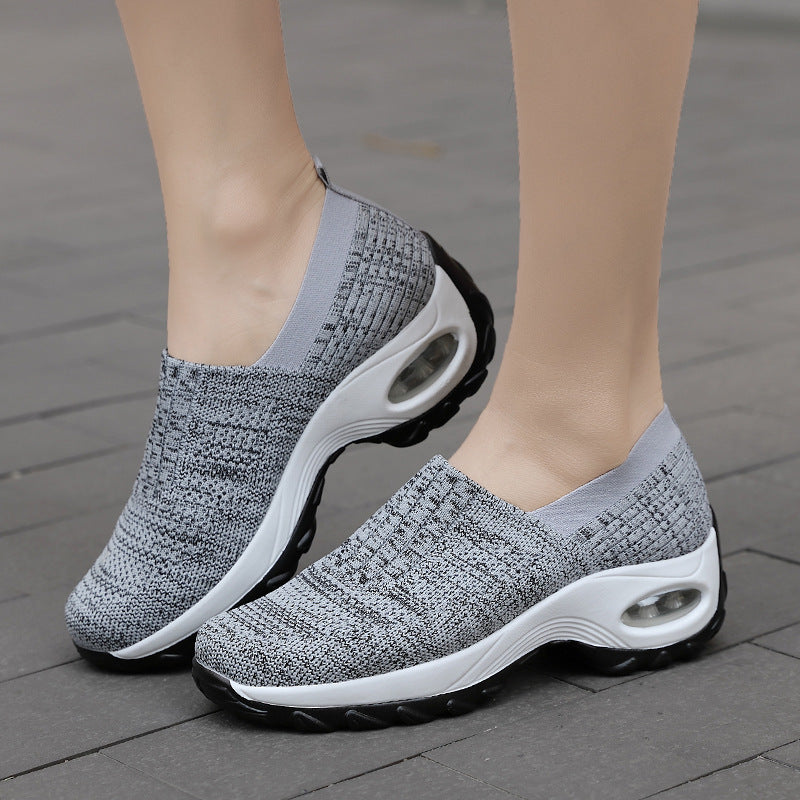 Mesh Sports Shoes Breathable Slip On Air Cushion Sneakers Casual Thick Bottom Heightened Shoes