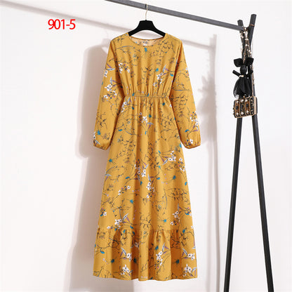 Women's Round Neck Long Sleeve Pullover Floral Dress