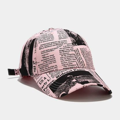 College Style Retro Newspaper Pattern Baseball Cap Men