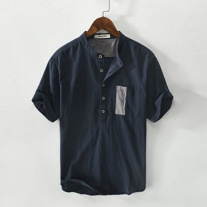 Men's Cotton And Linen Pullover Short-sleeved Shirt