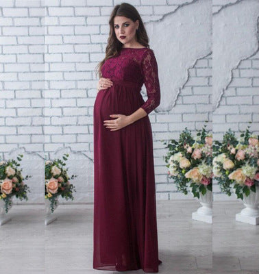 Lace Stitching Chiffon Mopping Long Maternity Dress