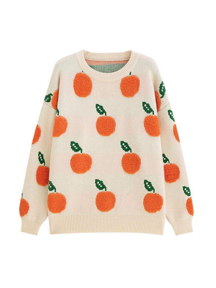 Casual Orange Round Neck Long Sleeve Knitted Pullover