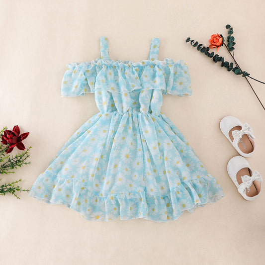 Summer Girl's Floral Suspender Princess Dress