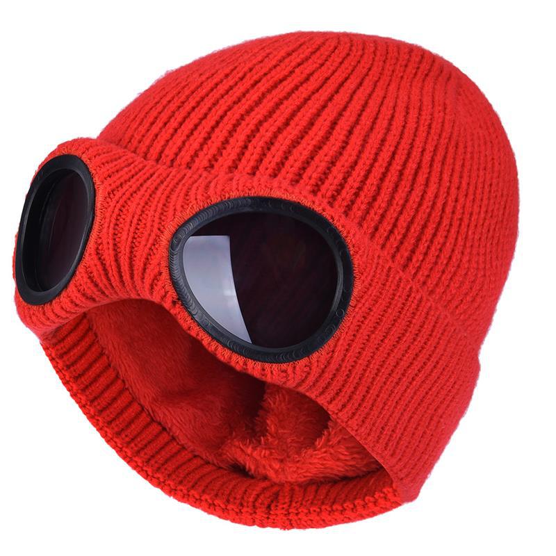 Warm Knitted Woolen Hats With Windproof Glasses