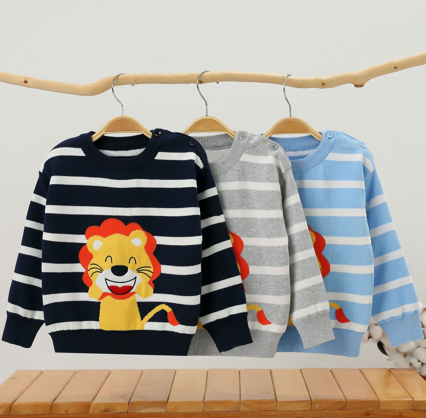 Boys Combed Cotton Long Sleeve Sweater Little Lion Knit Top