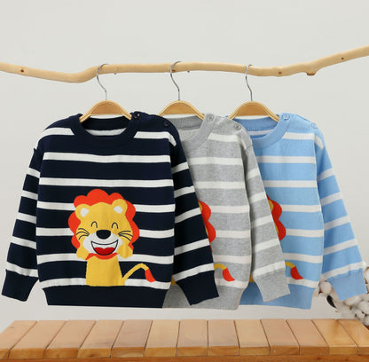 Boys Combed Cotton Long Sleeve Sweater Little Lion Knit Top