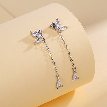 S925 Butterfly Zircon Tassel Earrings Women's Niche Exquisite Long Earrings Jewelry