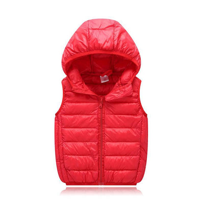 Children's Down Cotton Hooded Thermal Vest Solid Color