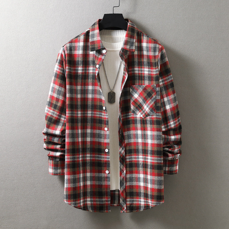 Fashion Casual Plaid Shirt Korean Style Loose Men's Long Sleeve Shirt