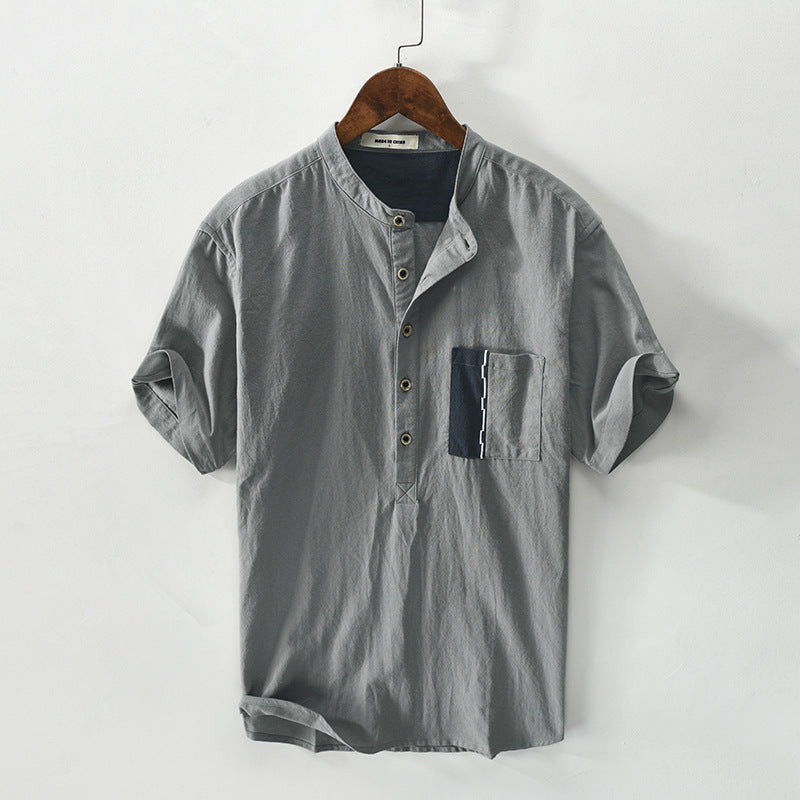 Men's Cotton And Linen Pullover Short-sleeved Shirt