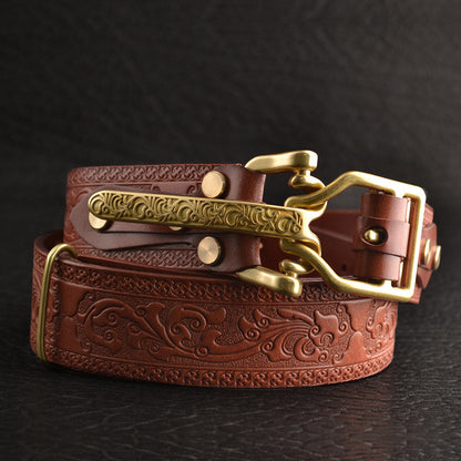 Men's Leisure Leather Belt With Woven Pattern