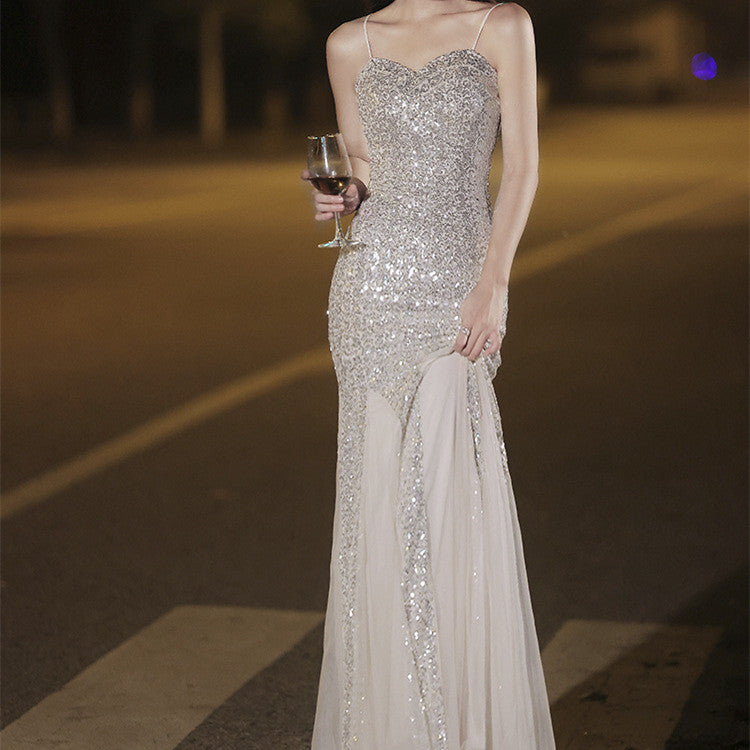 Fishtail Banquet Silver Camisole Gown