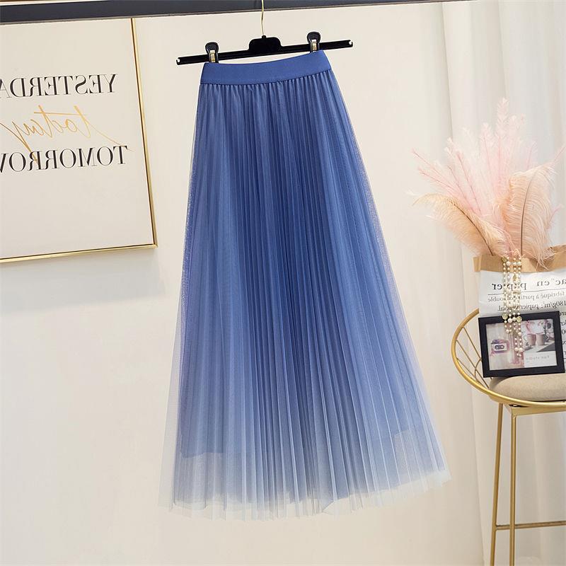 Spring And Summer Starry Sky Gradient Mesh Women's Mid-length Slimming Pleated Skirt