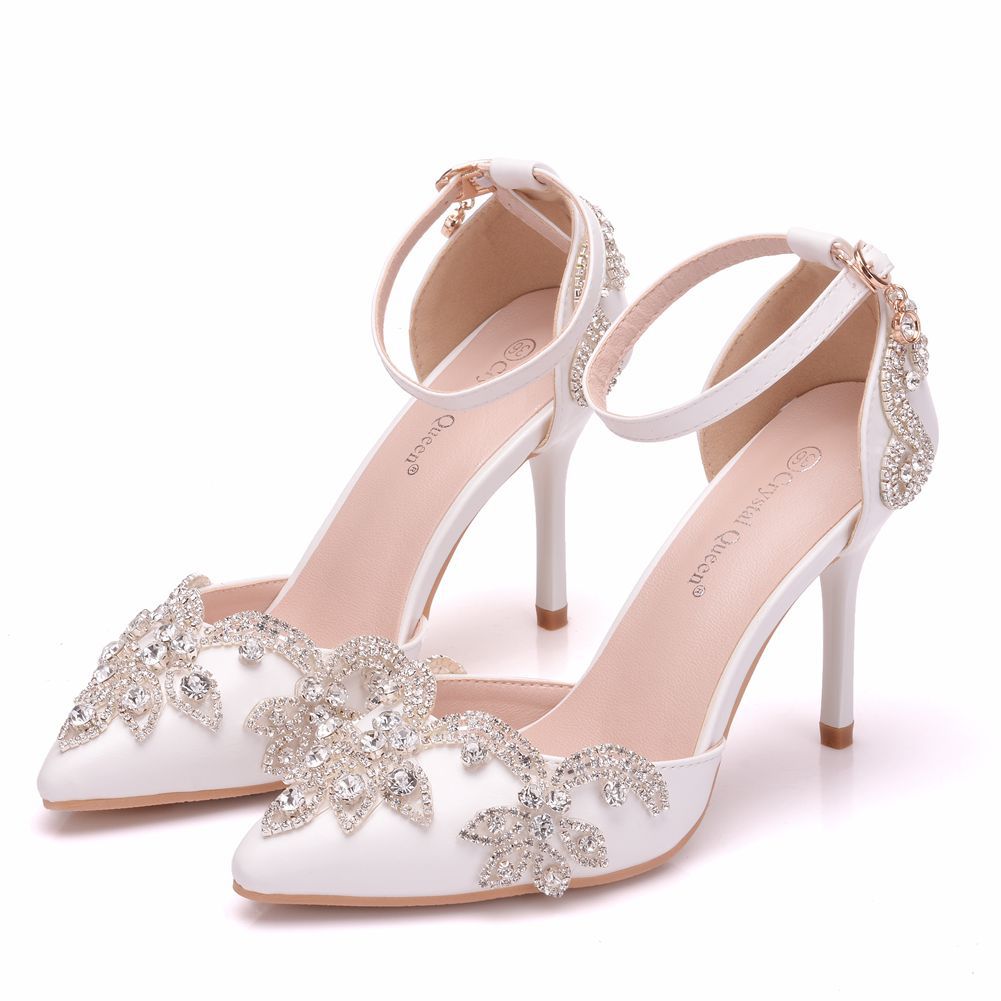 Stiletto Pointed White Tassel Rhinestone Sandals