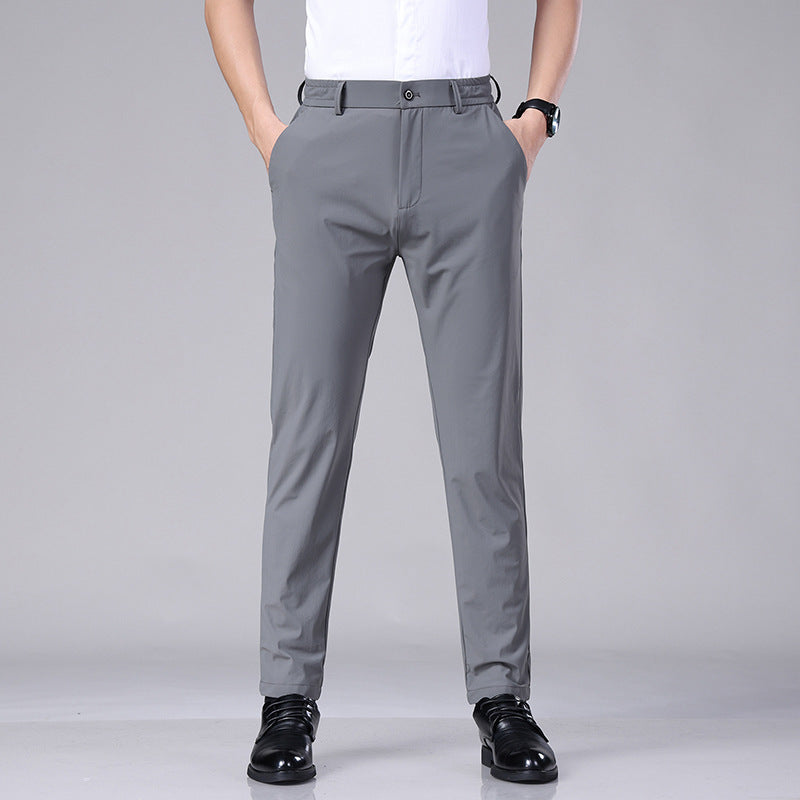 Ice Silk Draping Suit Pants Men's Summer Thin High Elastic