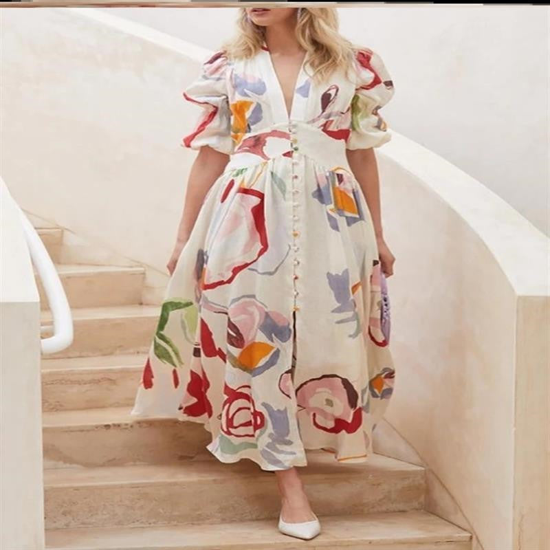 Bohemian Big Chiffon Print Dress Long Beach Dress