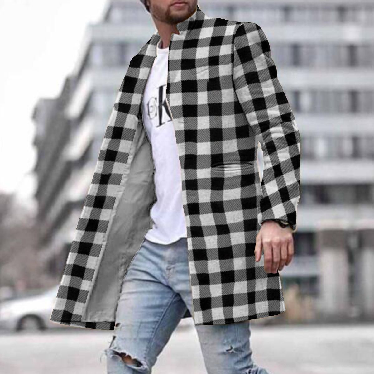 European And American New Men's Woolen Coat 3D Digital Printing Fall Lapels