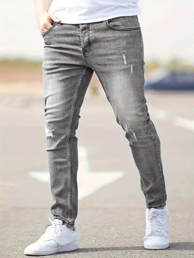 High Quality Men's Frayed Little Feet Stretch Jeans