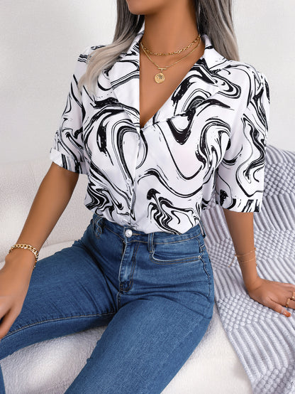 Fashion Tie Dye Printed Short Sleeve Shirt Summer Casual Lapel Shirt Tops For Womens Clothing